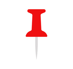 Pin icon. Simple red push pin from side illustration.