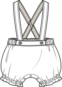 BABY WEAR BLOOMER WITH SUSPENDER BRACE FASHION FLAT DESIGN VECTOR SKETCH