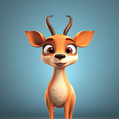 Cute Antelope, 3d cartoon, big eyes, friendly, solid background, minimalistic