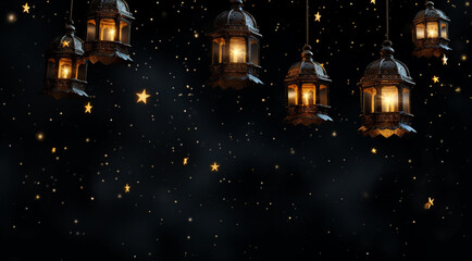 several lanterns suspended at night generativa IA