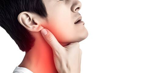 Tightness at the neck. Concept of sore throat, dysphagia, choking or gasping. AI generated - obrazy, fototapety, plakaty
