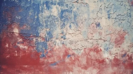 Papier Peint photo autocollant Vieux mur texturé sale Tonal painted concrete wall with light red and dark blue backdrop