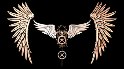 Fototapeta premium An angelic figure with wings spread wide graces a pristine white background.