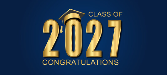 Class of 2027 Vector text for graduation gold design, congratulation event - obrazy, fototapety, plakaty