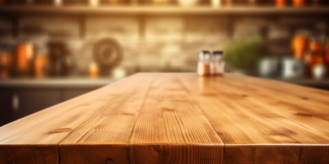 Empty Wooden table in kitchen  Generative AI