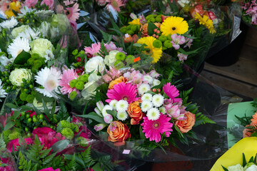 bouquet of flowers at a flower vendor downtown