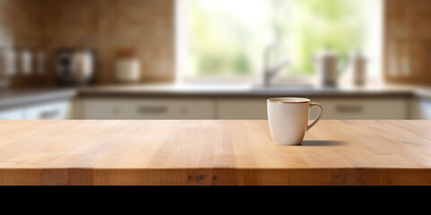 Fototapeta na wymiar Empty Wooden table in kitchen Generative AI