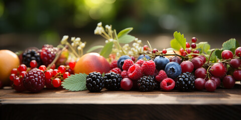 Wooden table with healty fruits  Generative AI