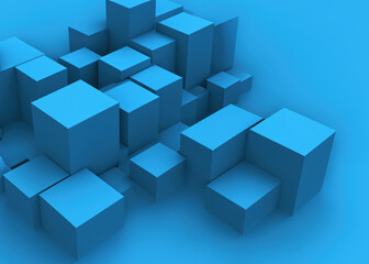 Abstract Geometric Figures in 3D: Modern Composition with Vibrant Colors on Blue Background, Contemporary Art