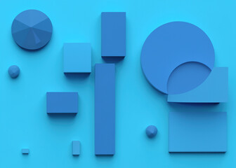 Futuristic Design: 3D Abstract Geometric Figures on Blue Backdrop, Minimalistic Style with a Trendy Vibe