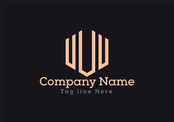 UUU letter logo design with polygon shape. UUU polygon and cube shape logo design in gold colour.