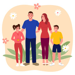 Clip art of happy family with two children, simple flat vector illustration