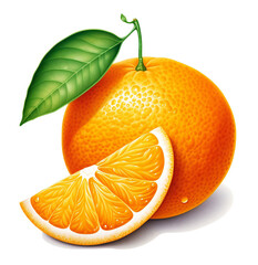 orange fruit and orange slice on a white background