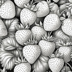 fragole, fiori di fragole, foglie, disegno a matita leggero, riempitivo, pattern, tile