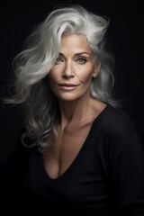 Fototapeta premium Senior Woman Studio Portrait on Black Background. Created with generative AI