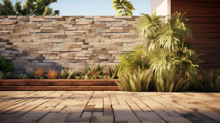 Obraz premium Front of one storey contemporary architect designed townhouse home. Facing with natural stone.