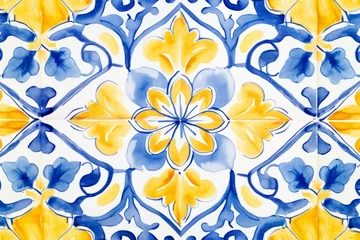 Foto auf Acrylglas Pattern of azulejos tiles. watercolor illustration style.  © Denis
