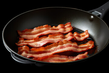 Delicious pork bacon in frying pan