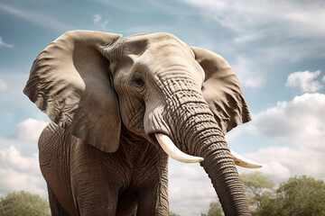 Fototapeta na wymiar Beautiful and majestic portrait of an elephant in the African wilderness safari