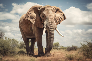 Fototapeta na wymiar Beautiful and majestic portrait of an elephant in the African wilderness safari