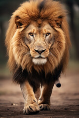 Majestic and beautiful portrait of a lion in the African safari wilderness