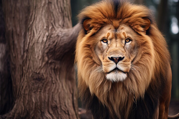 Majestic and beautiful portrait of a lion in the African safari wilderness