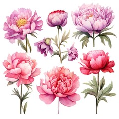 Obraz premium Vibrant Watercolor Peonies on White Background AI Generated