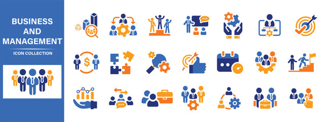 Business, data analysis, organization management and technology icon set. Teamwork, strategy, planning, marketing, cloud technology, data analysis, employee icon set. Icons vector collection	