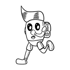 Road trip boy doodles style illustrations,cute cartoon character boy run illustration