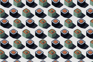 Pattern of sushi rolls. Created with generative AI.