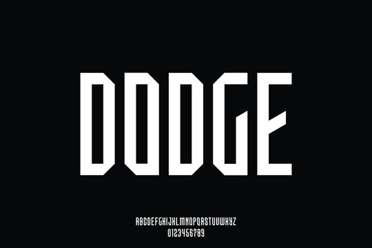 Geometric condensed alphabet display font vector. Modern thick typography style illustration