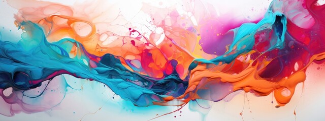 Abstract splashes of paint blend harmoniously, creating an expressive and energetic artistic background. Generative AI