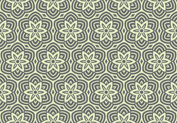Flower geometric pattern. Seamless vector background. Beige and gray ornament. Ornament for fabric, wallpaper, packaging. Decorative print