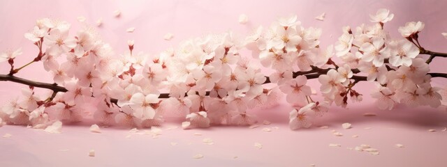 Delicate cherry blossom petals cascade gently, creating a serene springtime background. Generative AI