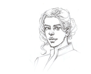 portrait of a woman pencil drawing for card illustration decoration