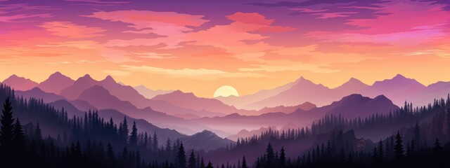 Plakat Gradual gradients of warm oranges and deep purples meld together, producing a captivating twilight background. Generative AI