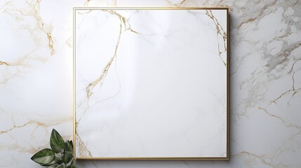 An elegant square marble frame with a subtle golden border and negative copy space in the center, creating a timeless and refined backdrop for your promotional materials. Generative AI. 