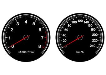 スピードメーターとタコメーターのイラスト素材