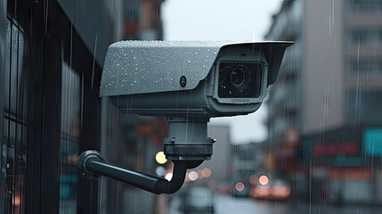 video surveillance camera (cctv) on the background of the city, 8k, generative ai - obrazy, fototapety, plakaty