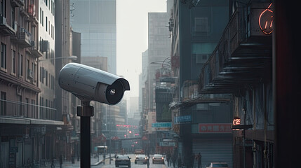 video surveillance camera (cctv) on the background of the city, 8k, generative ai