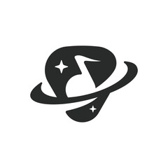 Music planet logo. Saturn ring planet music icon Vector. Space orbital planetary sphere  design