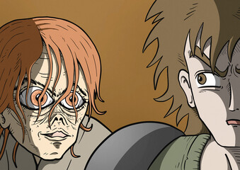 Two character talking hand draw