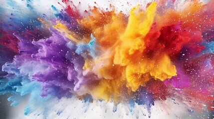 Explosion of colored powder on a white background, Generative AI.