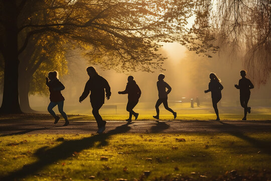 silhouettes of people walking in the park generative AI