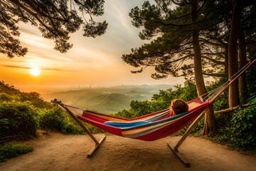 Obraz na płótnie Canvas person relaxing on hammock AI Generated 