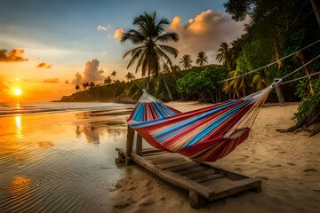 Fototapeta na wymiar hammock on the beach AI Generated 