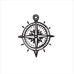 Navigate your way through life's journey with this vintage black and white doodle of a compass. Let it guide you towards new horizons. Vector illustration of the compass with Rose of Wind..