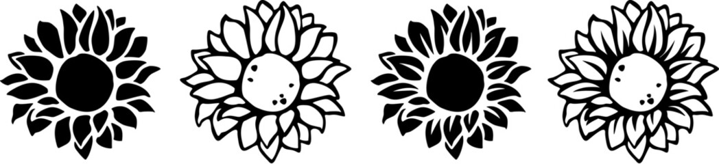Set of sunflowers silhouettes. Black silhouettes of sunflowers isolated on a white background. Vector illustration