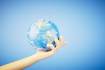 earth in hands. green planet on hand. save of earth. 3d render