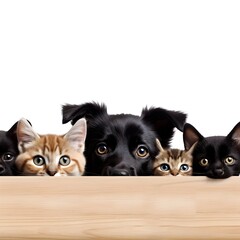 Dogs and cats peeking over web banner